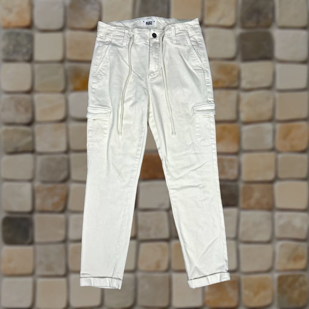 Paige Paige Christy Cargo Pants Womens 27 Cream Cotton Mid Rise Ankle Cuffed Tapered Size 27" / US 4 / IT 40 - 1 Thumbnail