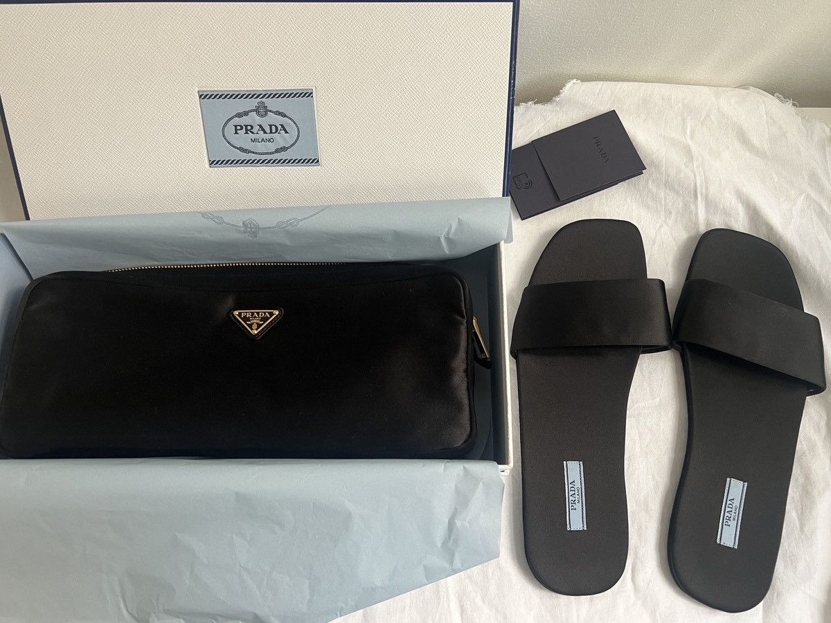 Prada 🔥 Prada silk travel mules slide in slippers with pouch Size US 6 / EU 39 - 3 Thumbnail