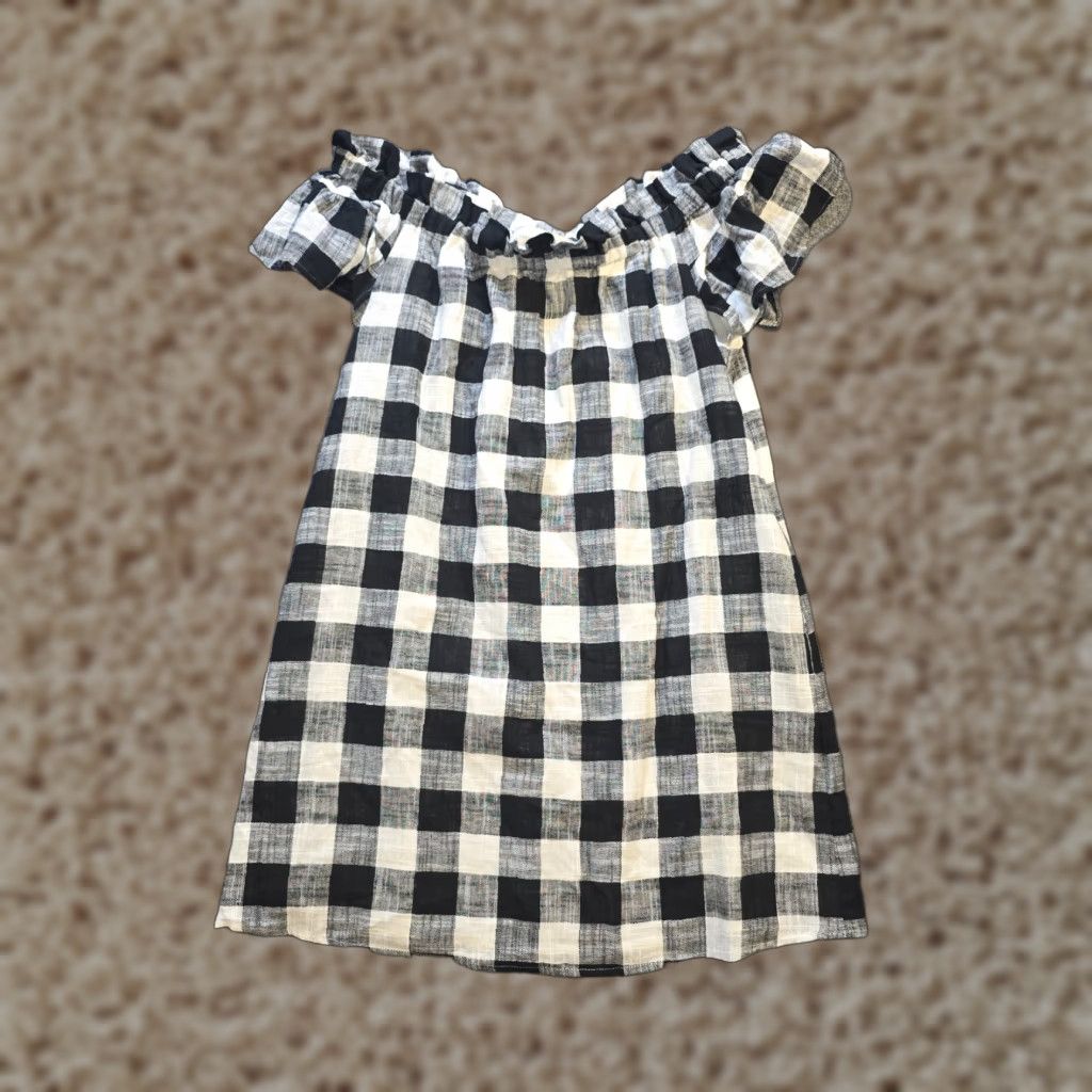 Vintage Corey Lynn Calter Dress Women Small Black White Gingham Plaid Linen Blend Casual A-Line Short Sleeve Round Neck Pullover Size S / US 4 / IT 40 - 1 Thumbnail