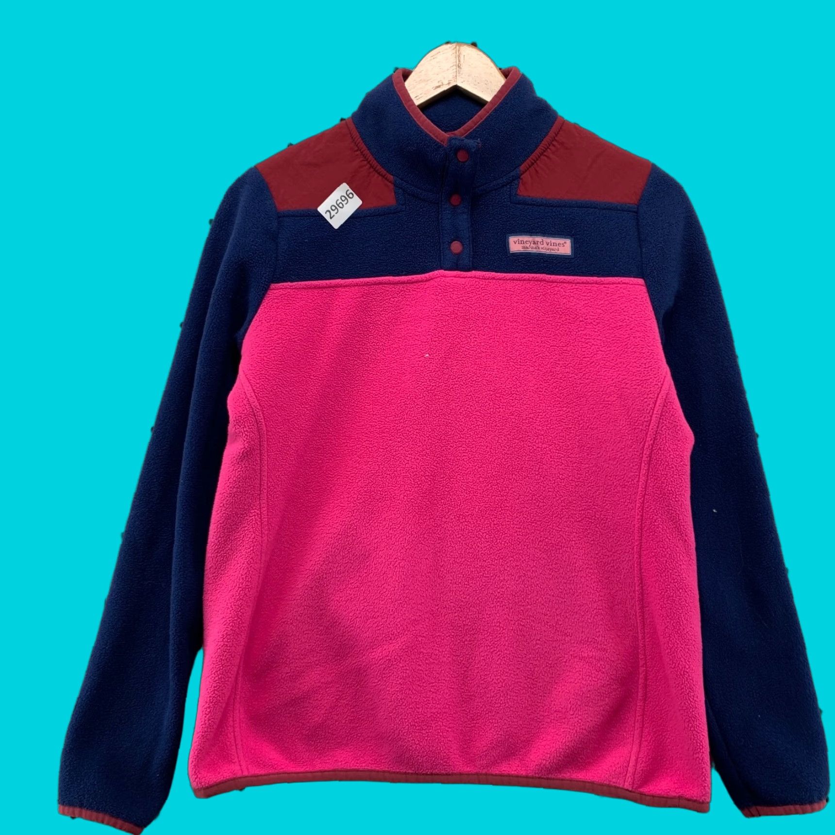Vineyard Vines VINEYARD VINES Sweater - 1/4 Snap Fleece Pullover Womens XS Pink Blue Color Block Knit, Long Sleeve, Collared, 20x23.5 Size XS / US 0-2 / IT 36-38 - 1 Thumbnail