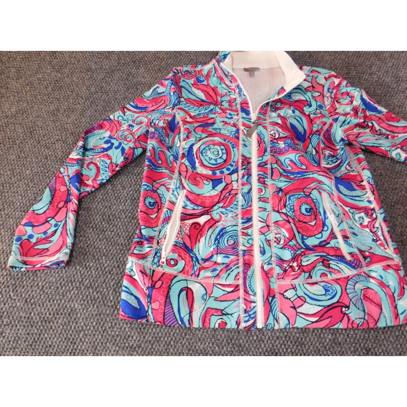 Talbots Talbots Red Floral Jacket Womens Petite Mid-Length Zip Stretch Casual Fall Spring Blouse? Size M / US 6-8 / IT 42-44 - 3 Thumbnail