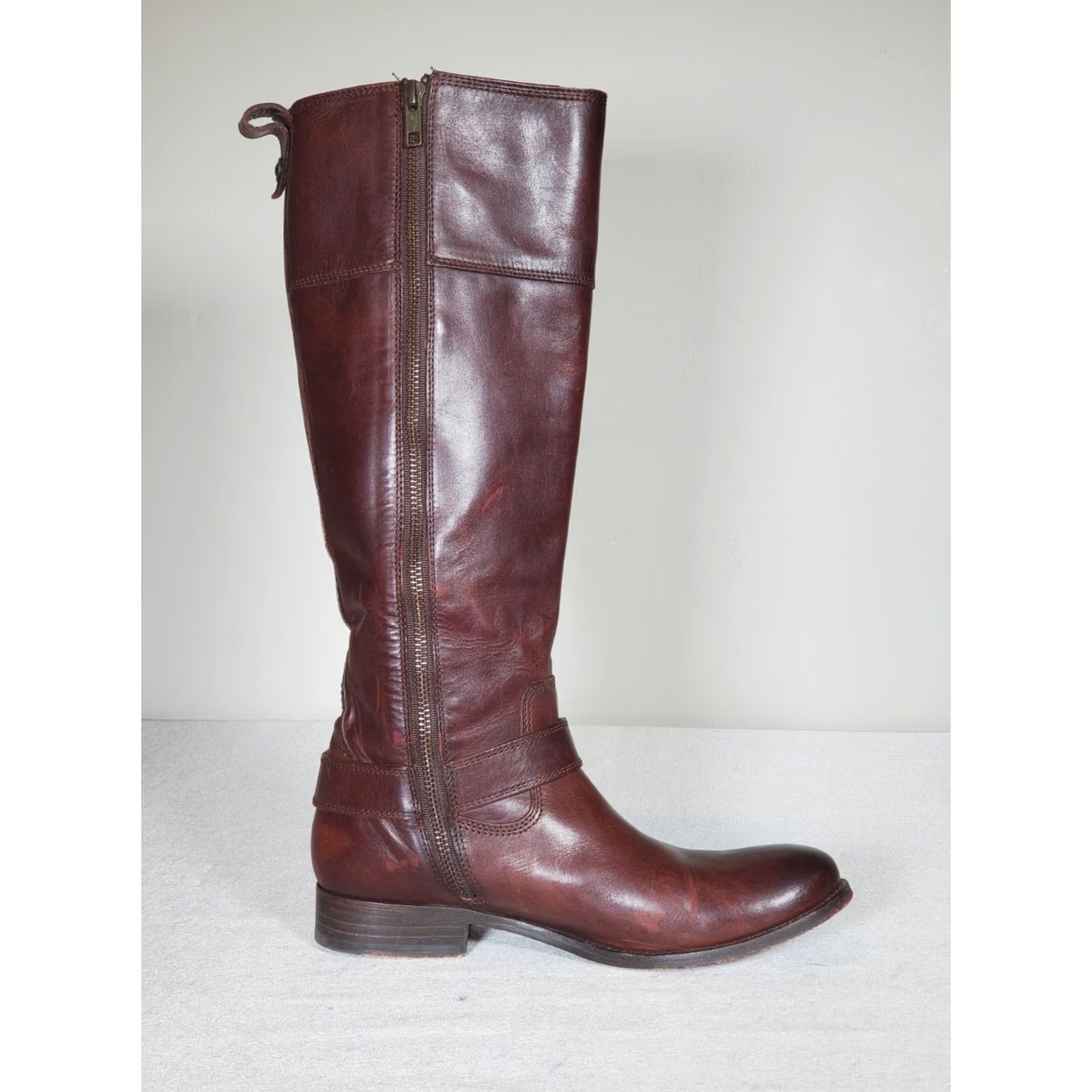 Frye FRYE Melissa Harness Tall Inside Zip Riding Boot Womens US 7 B Brown Leather Knee High Boot Size US 7 / IT 37 - 4 Thumbnail
