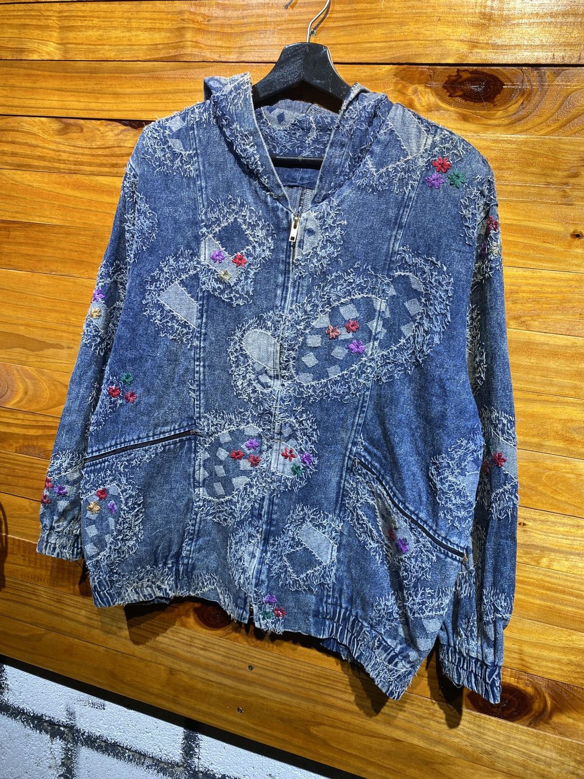 Vintage Vintage 90s Hyo Sung Embroidered Boro Denim Hoodie Jacket Size US L / EU 52-54 / 3 - 4 Thumbnail