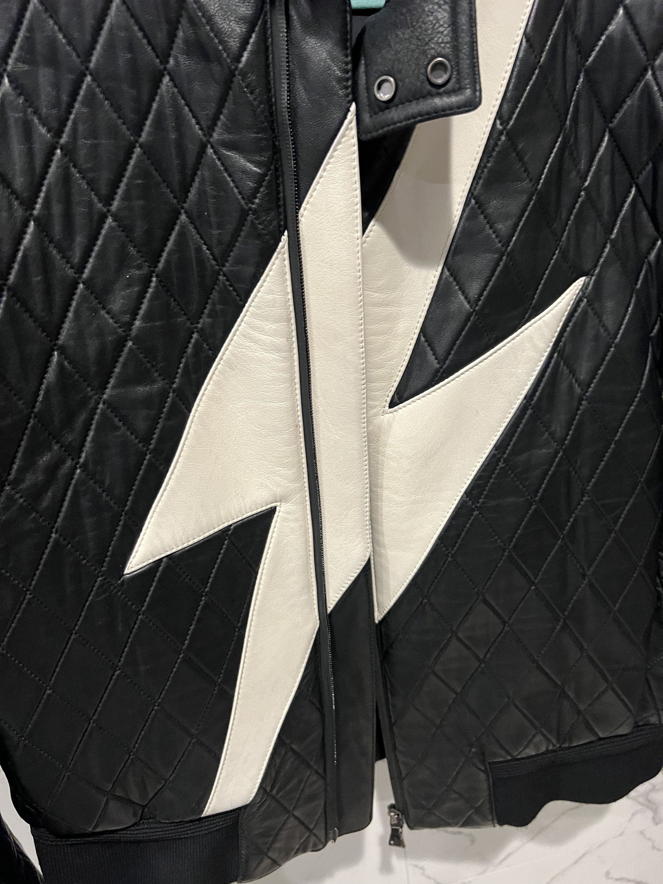 Neil Barrett Neil Barrett Lightening Bolt Leather Quilted Bomber Jacket Size US M / EU 48-50 / 2 - 9 Thumbnail
