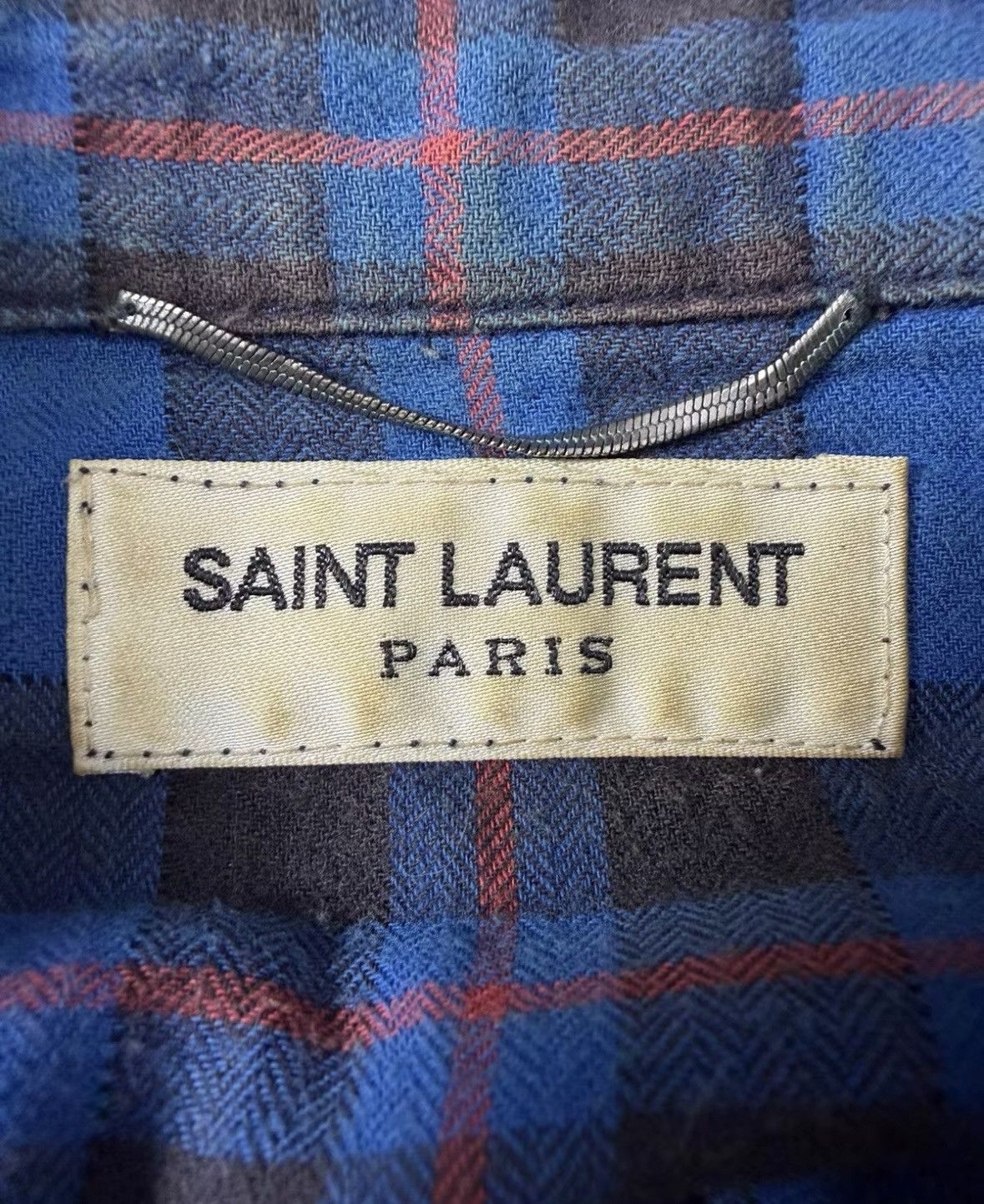Saint Laurent Paris Saint Laurent Klein Blue Flannel Shirt with Fringes- wxx Size US L / EU 52-54 / 3 - 4 Thumbnail