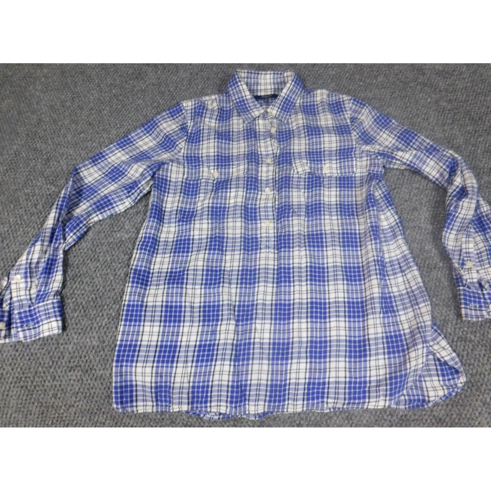 Madewell Madewell Blouse Women S Blue Plaid Long Sleeve Crew Neck Pullover 100% Cotton Rayon Casual Ruffle Button Top Daily Classic Shirt Size S / US 4 / IT 40 - 3 Thumbnail