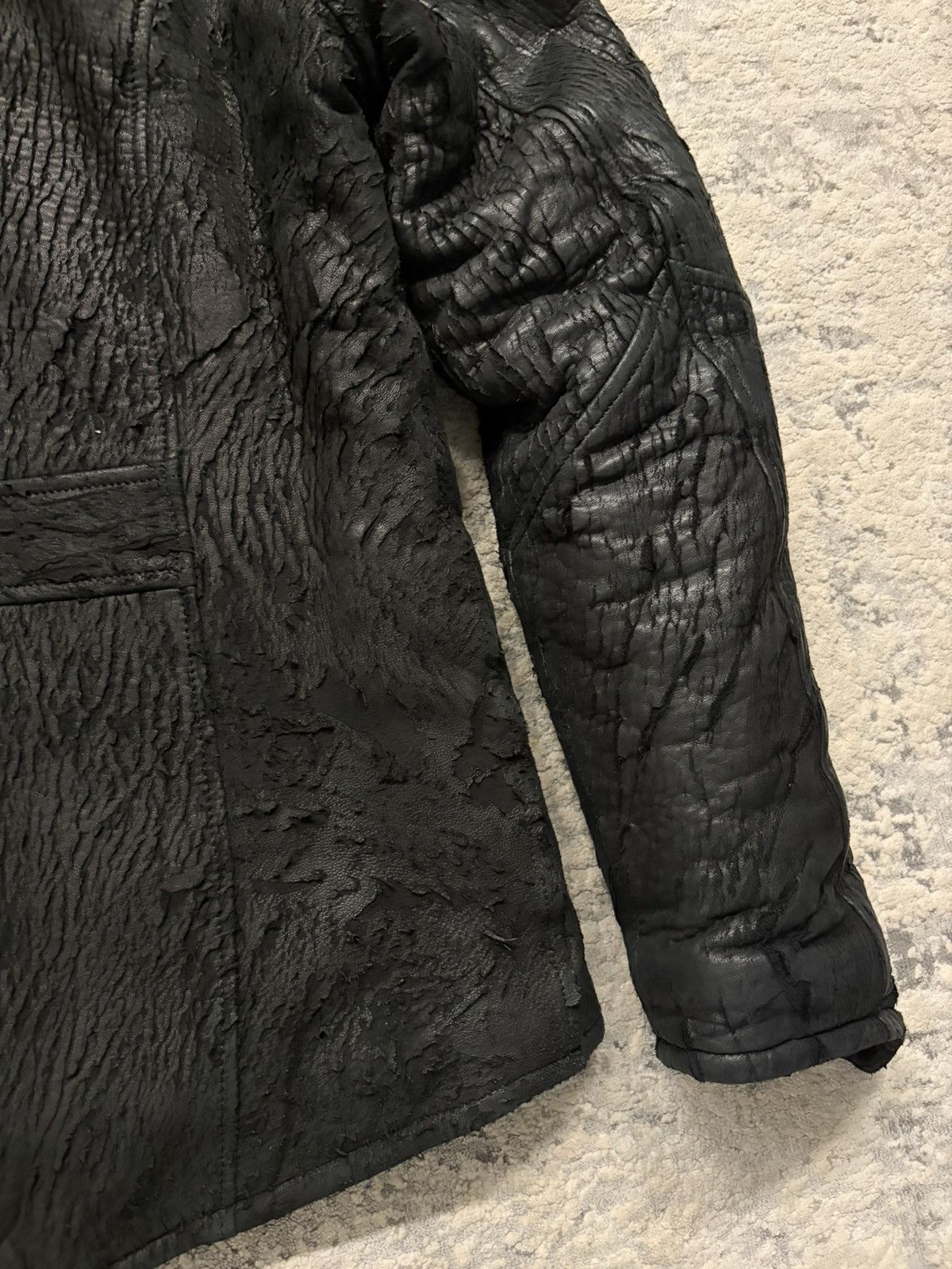 Obelisk Blistered Leather Fur Hood Jacket Size US L / EU 52-54 / 3 - 12 Thumbnail
