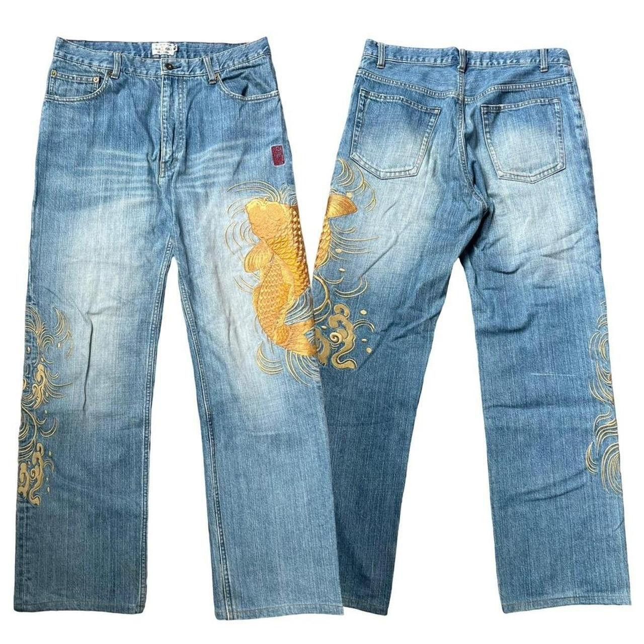 Karakuri Tamashii Karakuri Tamashii Embroidered Koi Japanese Jeans - Waist 33 Size US 33 - 6 Thumbnail