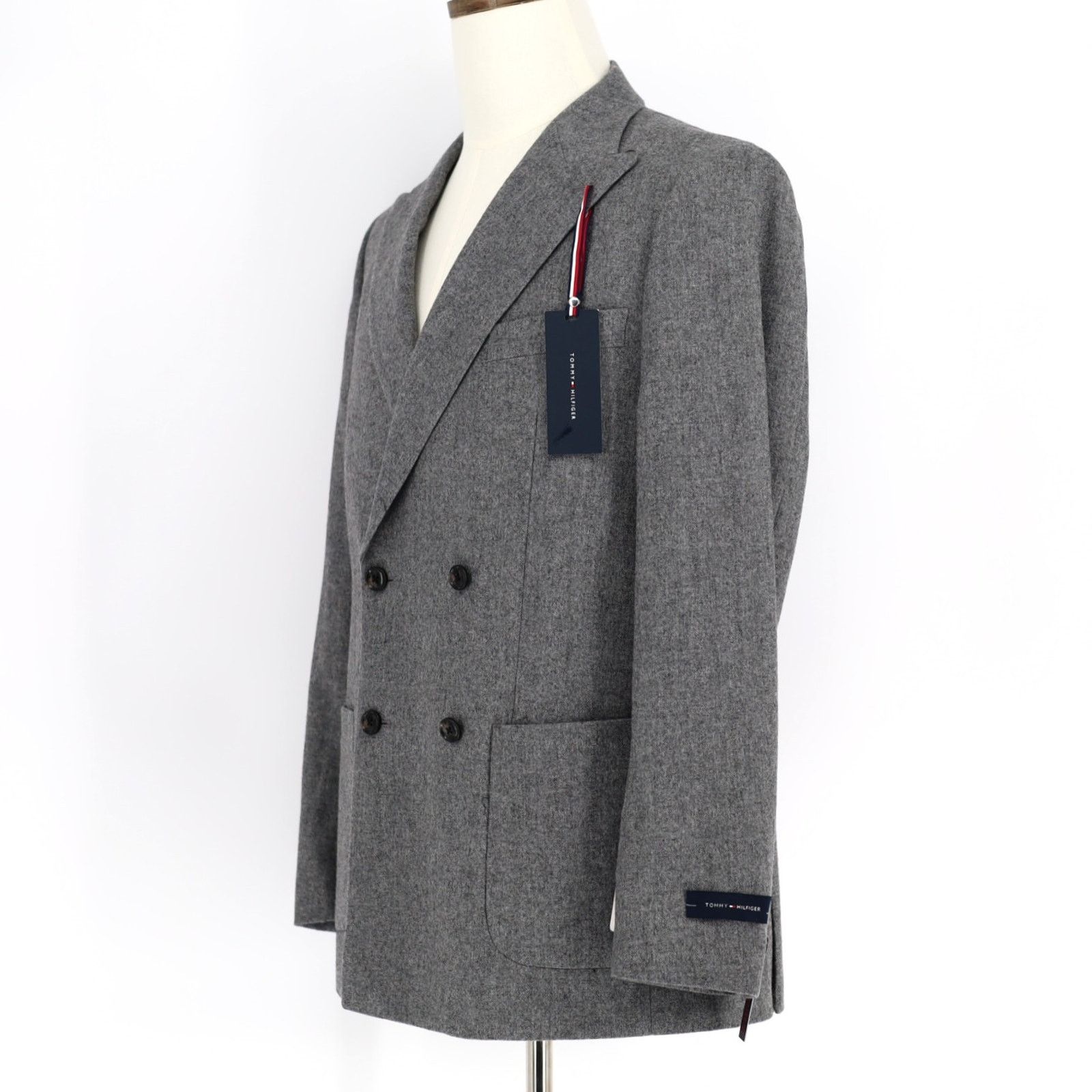 Tommy Hilfiger Tommy Hilfiger Men's Grey Wool Double-Breasted Jacket 40L Size 40L - 3 Thumbnail