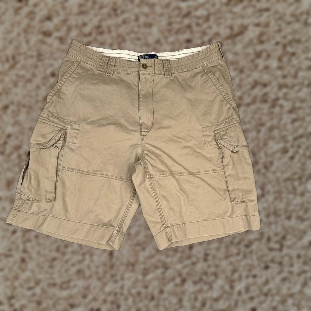 Polo Ralph Lauren Cargo Shorts Mens 38 Beige Khaki 100% Cotton Casual Pockets