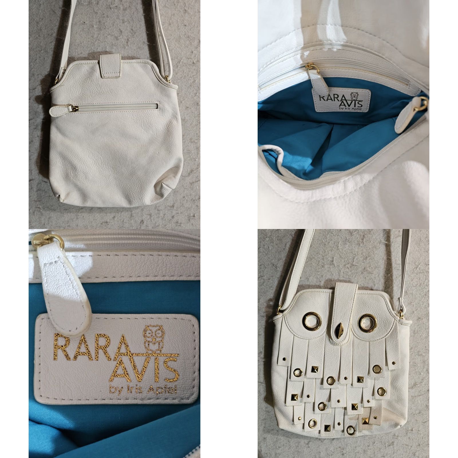 Vintage VINTAGE Rara Avis by Iris Apfel Handbag Owl Purse White With Gold Accents Beaded Faux Leather Womens M Bag Size ONE SIZE - 8 Thumbnail