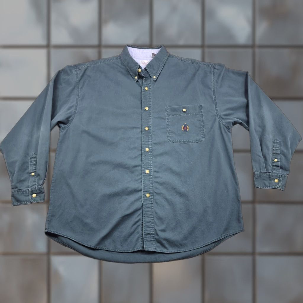 Bugle Boy VTG Bugle Boy Button-Up Shirt Mens 2XL Green Long Sleeve Crest Logo Size US XXL / EU 58 / 5 - 1 Thumbnail