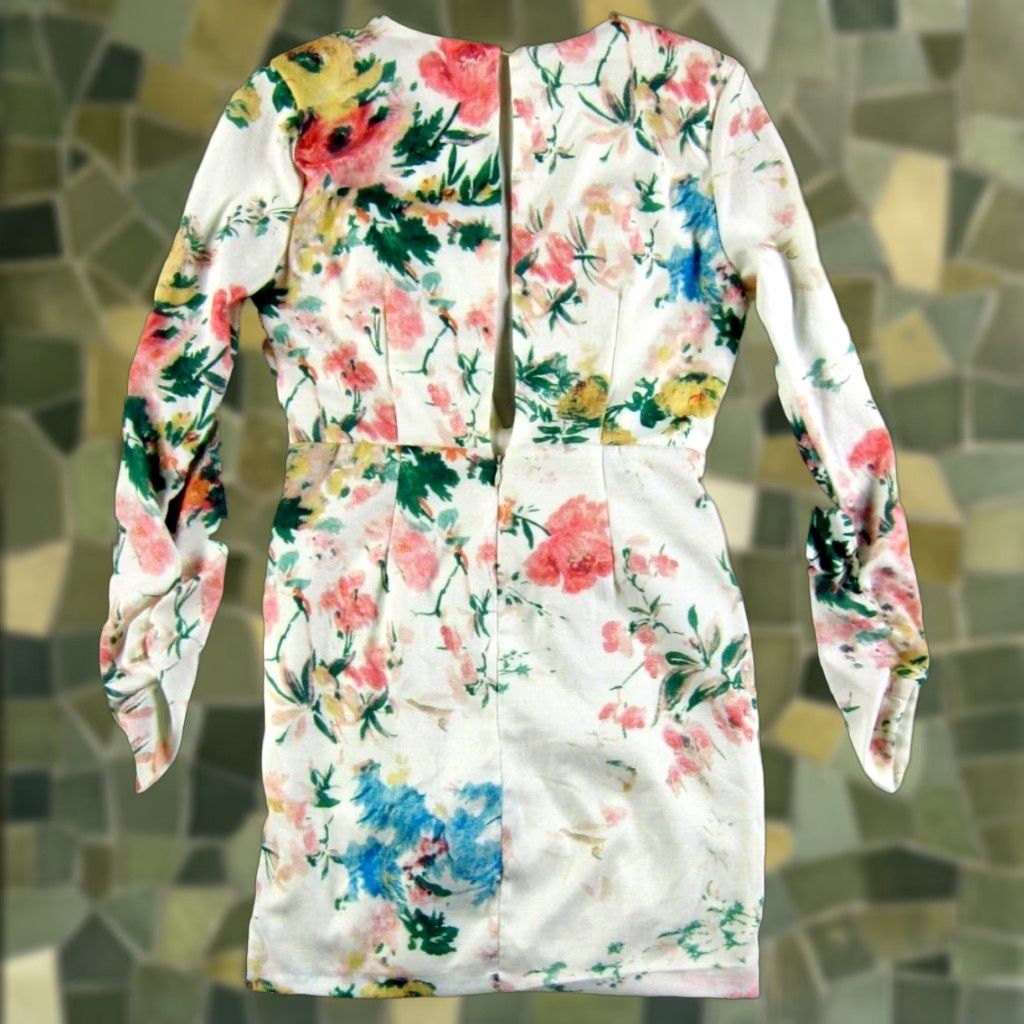 Pinko Luxxel Dress V-Neck Long Sleeve Floral Ruched Small Pink Womens Size S / US 4 / IT 40 - 1 Thumbnail