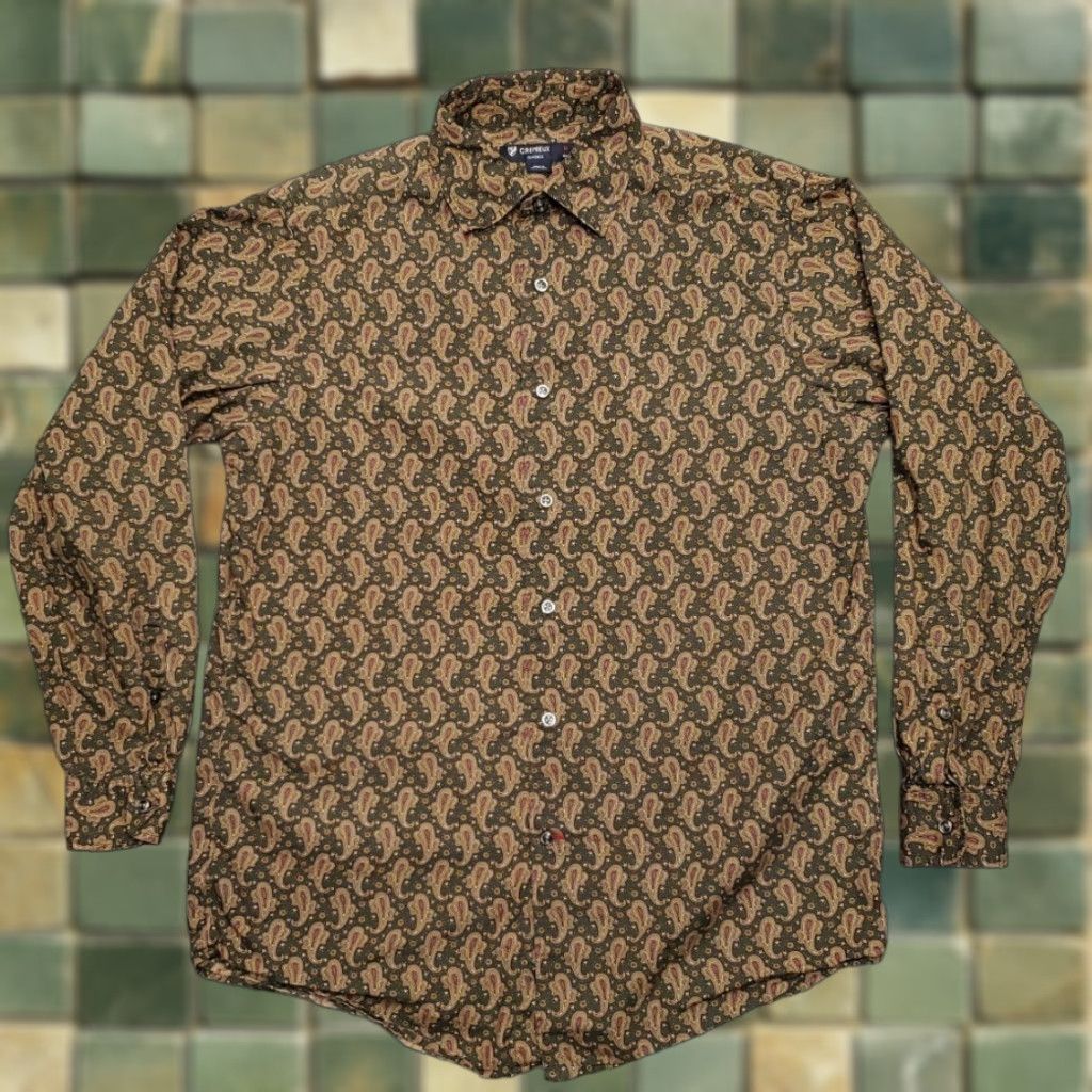 Cremieux Cremieux Shirt Mens Medium Green Paisley 100% Cotton Long Sleeve 90s Retro Mod Size US M / EU 48-50 / 2 - 1 Thumbnail
