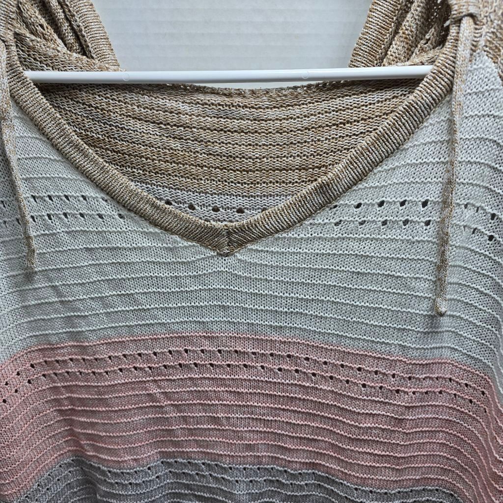 The Unbranded Brand Women's Unbranded V-Neck Sweater L Beige Pink Striped Hooded Size L / US 10 / IT 46 - 3 Thumbnail