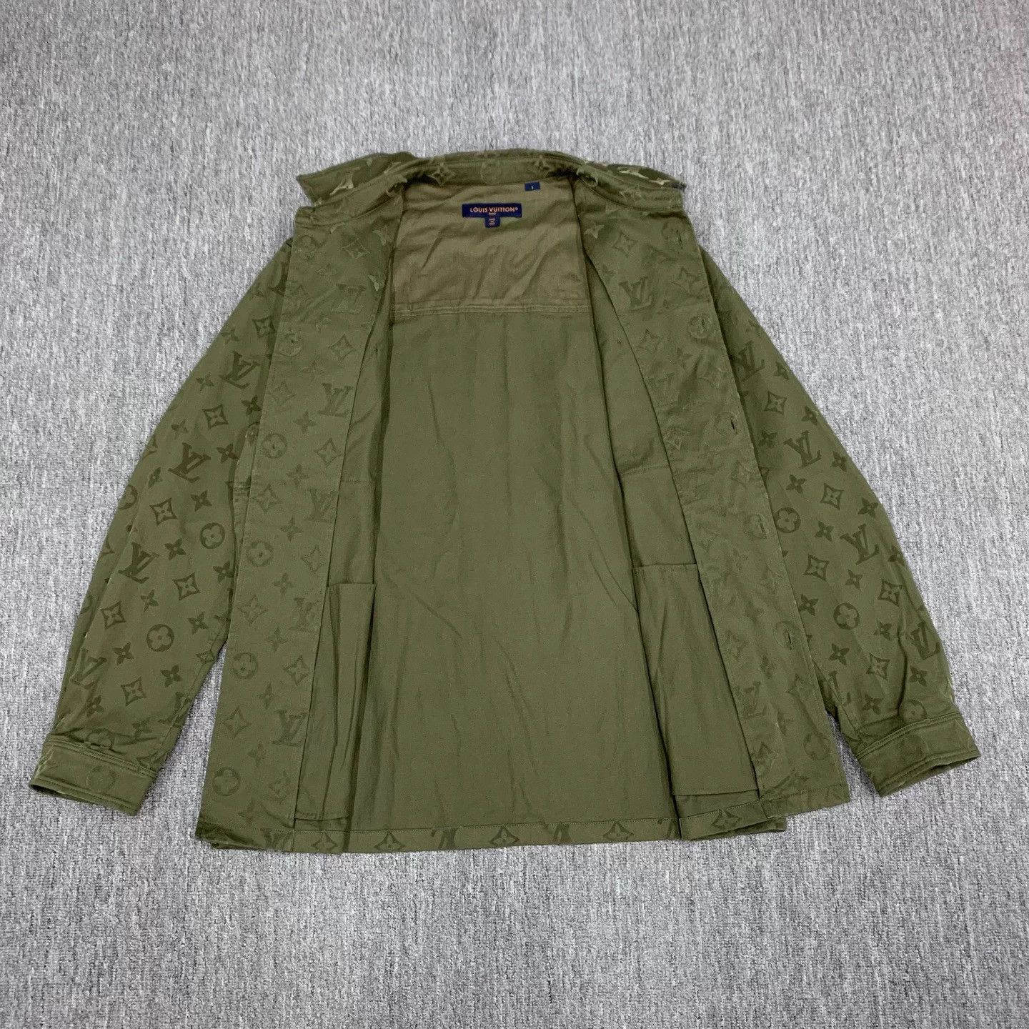 Louis Vuitton LV Green Flocked Monogram Print Shirt Jacket Size US L / EU 52-54 / 3 - 4 Thumbnail