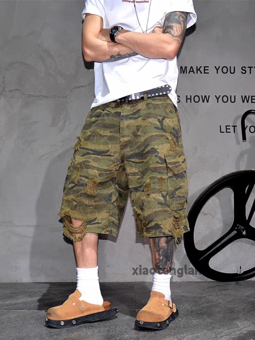 Vintage xtl faded ripped damaged punk grunge camo cargo shorts Size US 34 / EU 50 - 4 Thumbnail