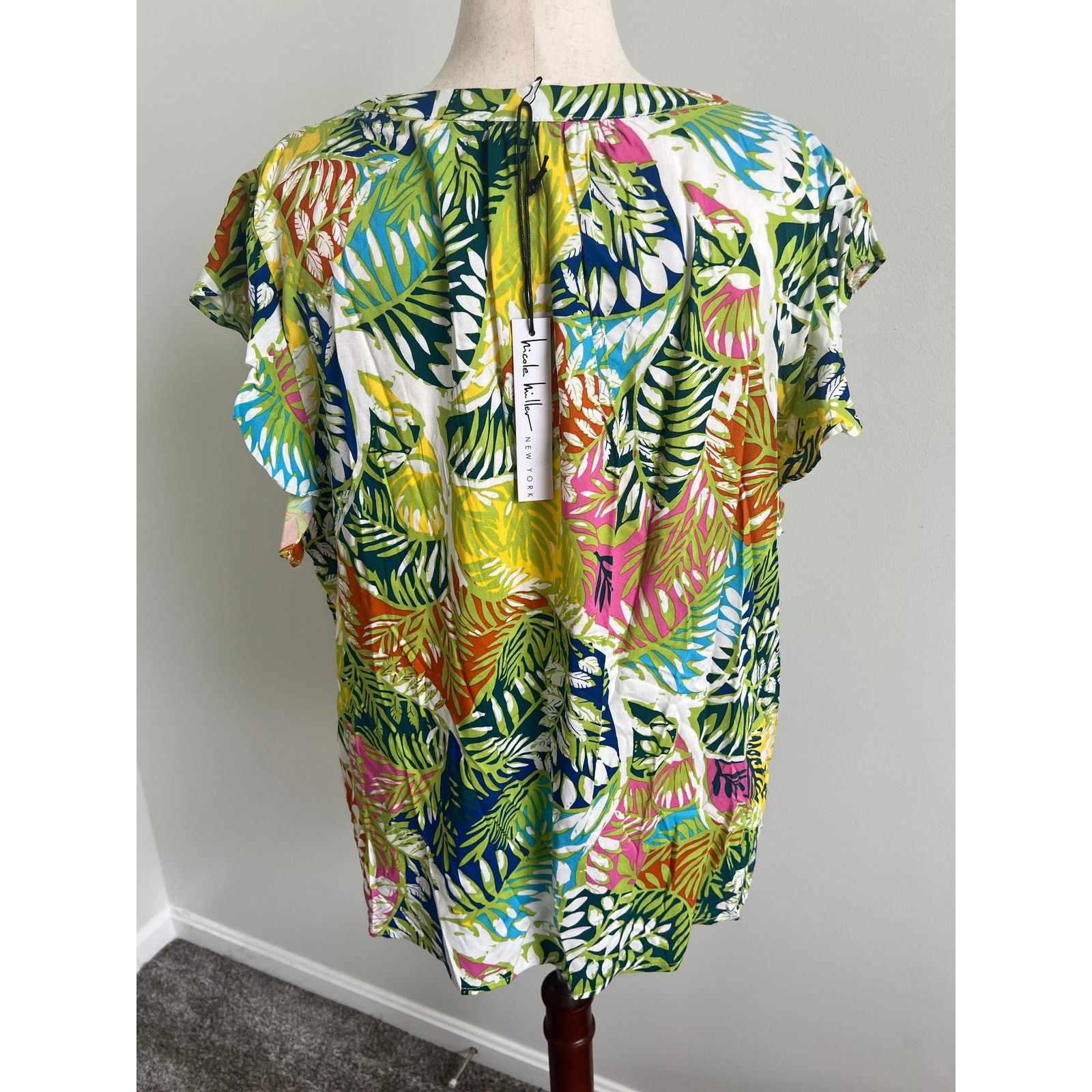 Nicole Miller Nicole Miller New York Tropical Flutter Sleeve Blouse 3X Size 3XL / US 20-22 - 4 Thumbnail