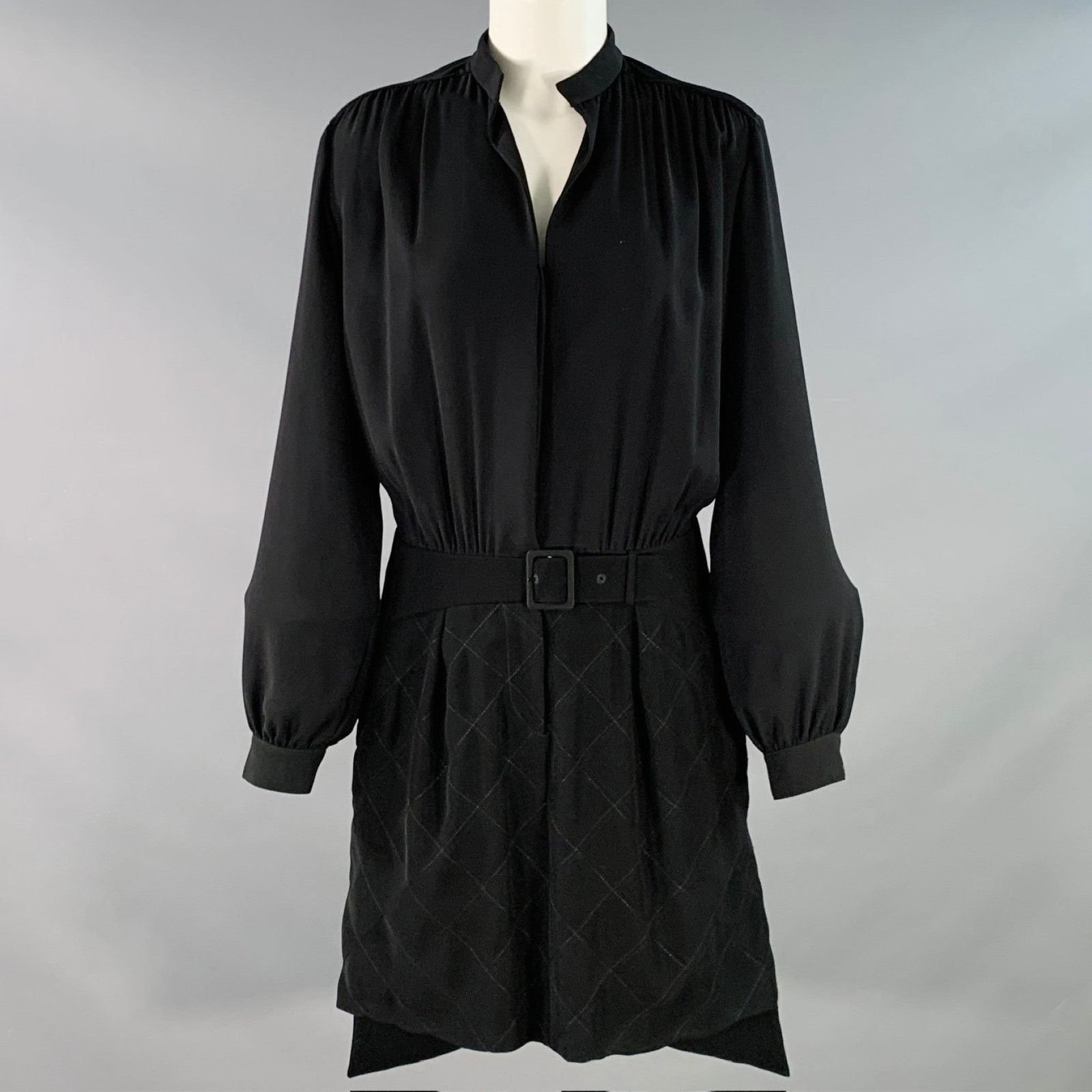 Kenzo 4 Black Polyester Long Sleeve Knee Length V-Neck Shirt Dress Size XS / US 0-2 / IT 36-38 - 1 Thumbnail