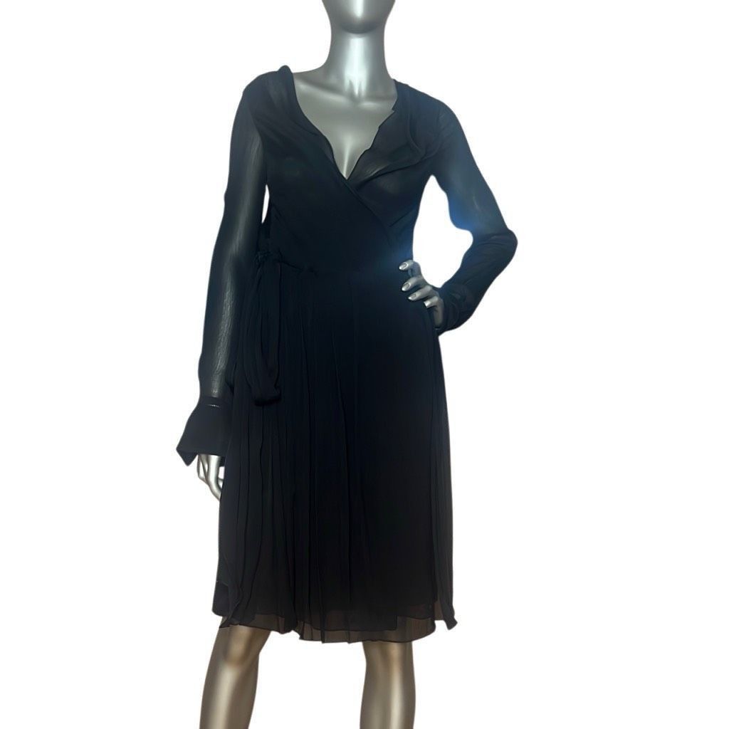 Celine NWT Celine Black Silk Wrap Dress (012) Size S / US 4 / IT 40 - 1 Thumbnail
