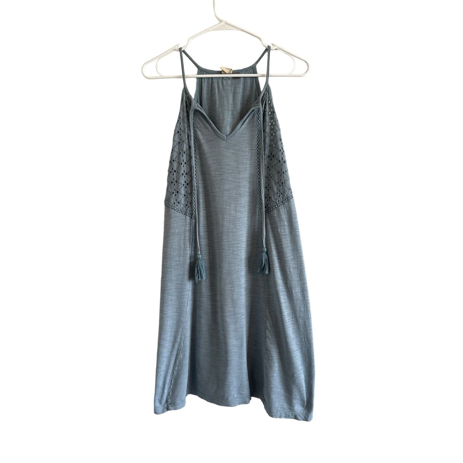 Other Roxy Blue Cotton V-Neck Embroidered Sleeveless Mini Dress Size M / US 6-8 / IT 42-44 - 2 Thumbnail