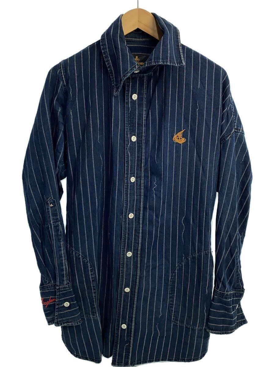 image of Vivienne Westwood Asymmetrical Striped Denim Shirt in Blue, Men's (Size Medium)