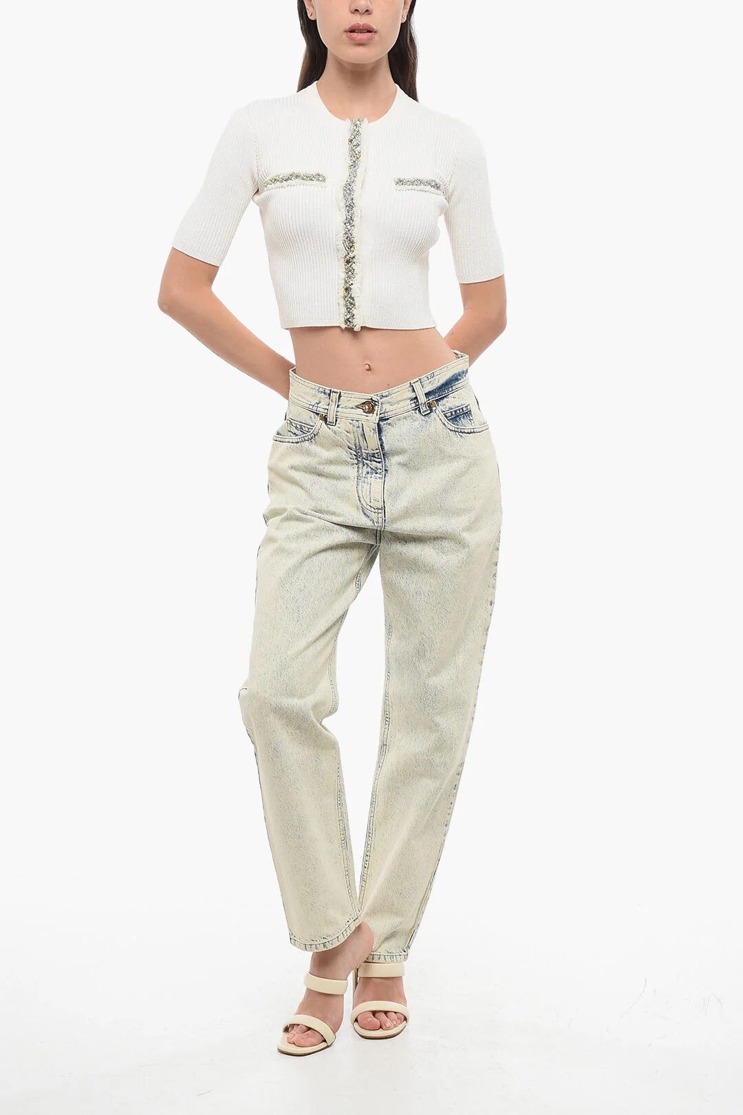 Balmain og1mm0326 Cropped Short-Sleeve Cardigan in White Size XS / US 0-2 / IT 36-38 - 4 Thumbnail