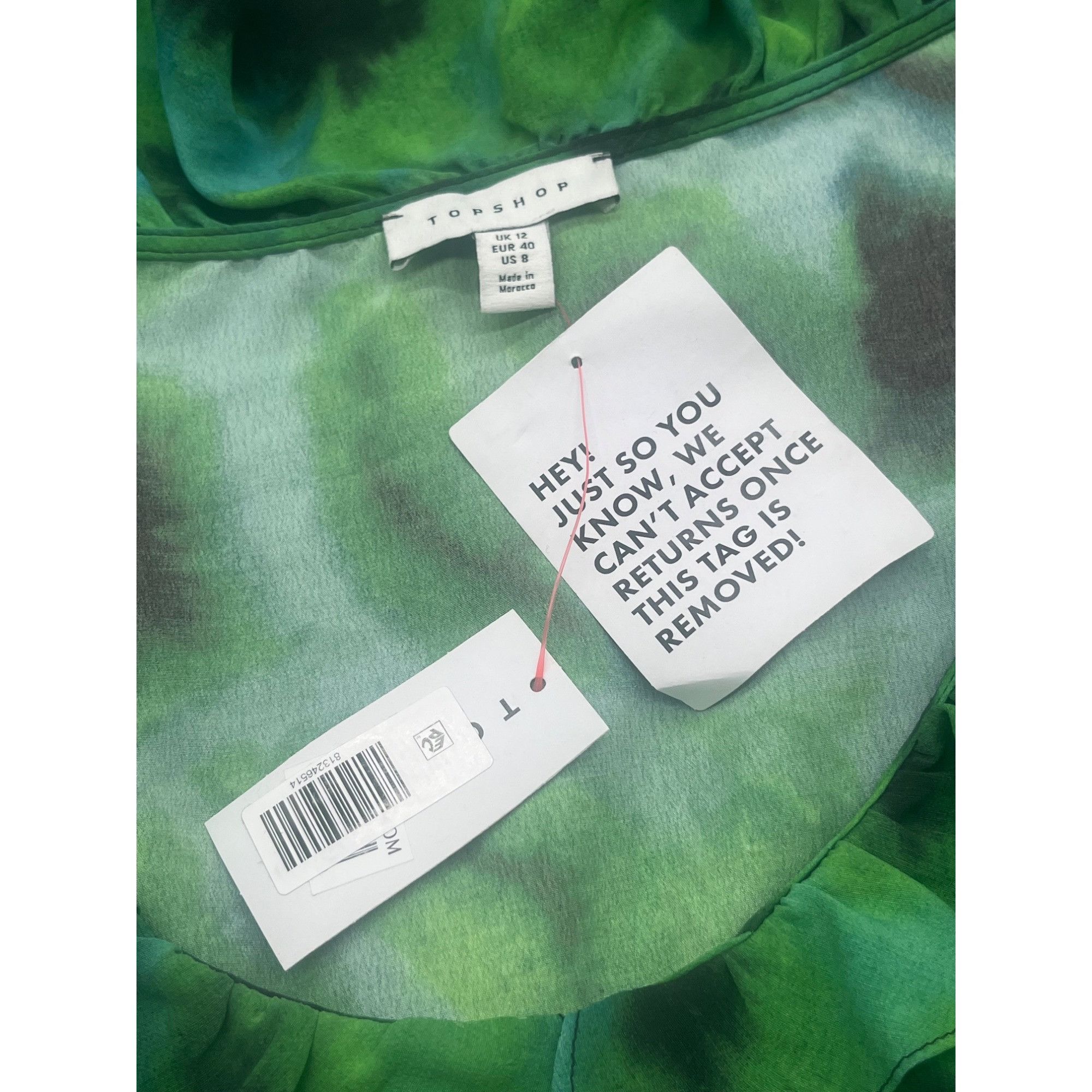 Topshop Topshop animal ruffle neck tea dress in green, US 8 Size M / US 6-8 / IT 42-44 - 7 Thumbnail