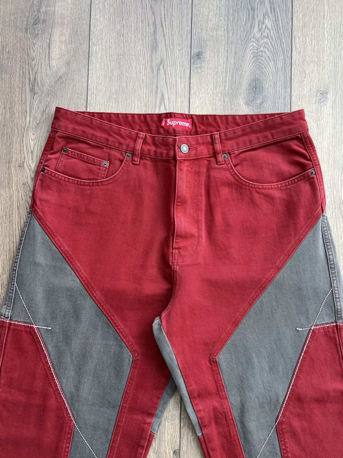 Supreme Supreme 2-Tone Paneled Denim Jeans “Red” 36 Size US 36 / EU 52 - 3 Thumbnail