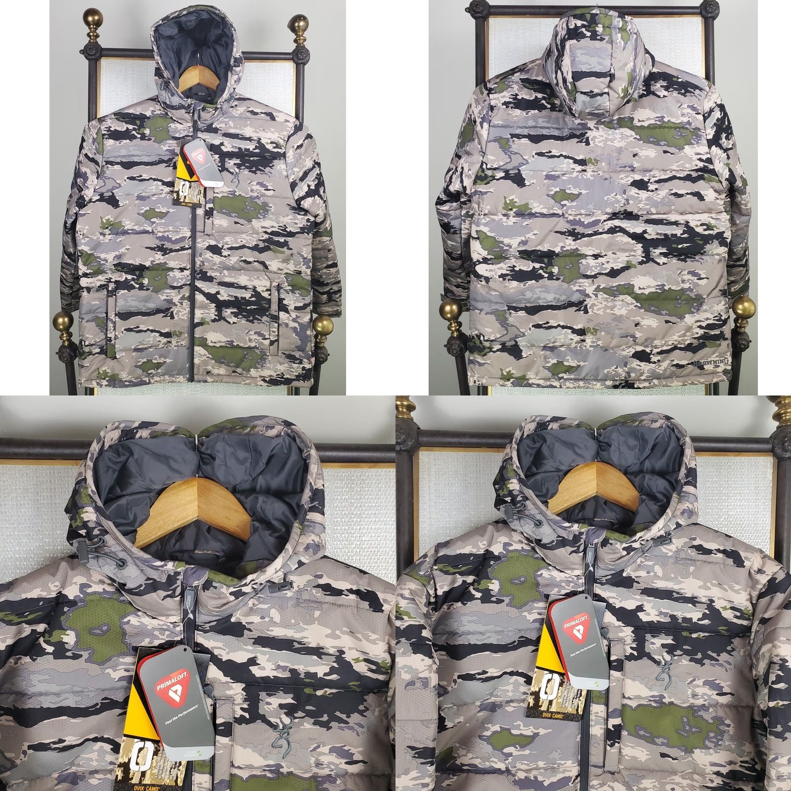 Vintage Browning Mens Full Zip Hooded Ovix Camouflage Primaloft Silver Insulated Jacket Training Weather Wear Jacket Size US L / EU 52-54 / 3 - 10 Thumbnail