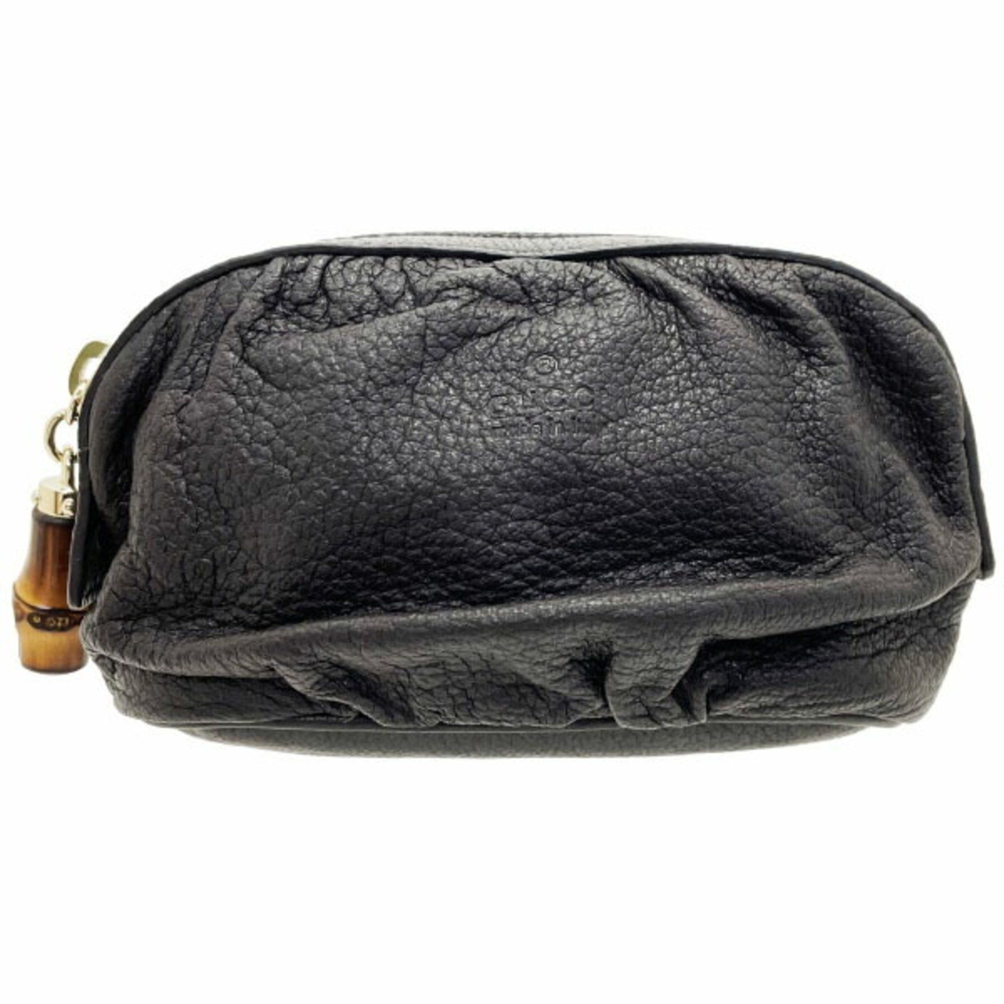 image of Gucci Pouch Bamboo GG Canvas Leather Dark Brown 246174 Gucci Tick Ss-13215, Women's