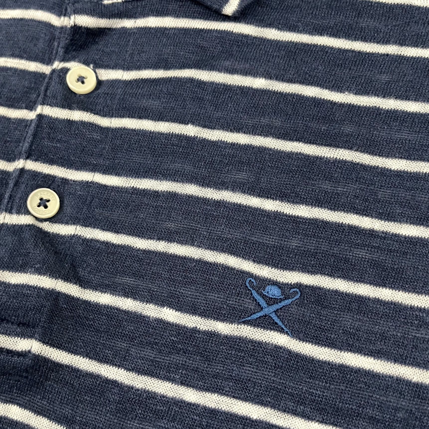Hackett Hackett London Polo Shirt Mens M Blue Striped Linen Knit Casual Preppy Logo Shirt Size US M / EU 48-50 / 2 - 2 Thumbnail