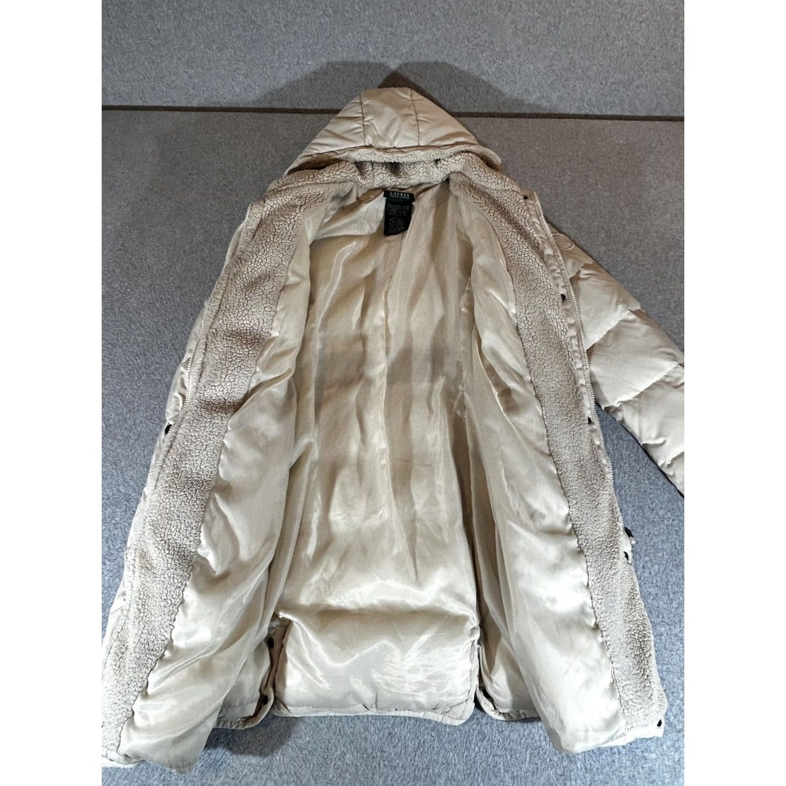 Ralph Lauren Lauren Ralph Womens Medium Down Puffer Long Coat Beige Size M / US 6-8 / IT 42-44 - 6 Thumbnail