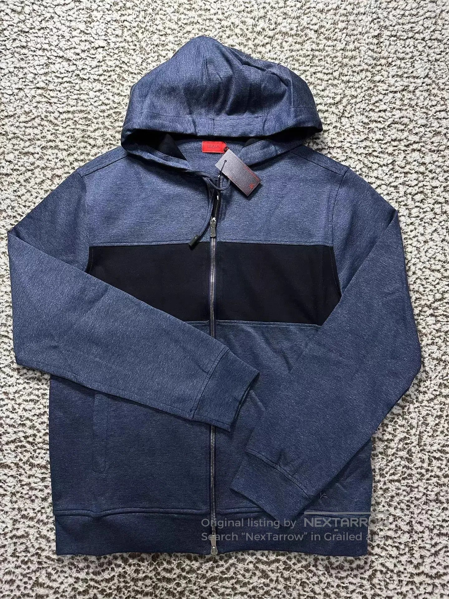 Isaia Blue Zip-Up Hoodie with Black Panel. Size US S / EU 44-46 / 1 - 1 Thumbnail