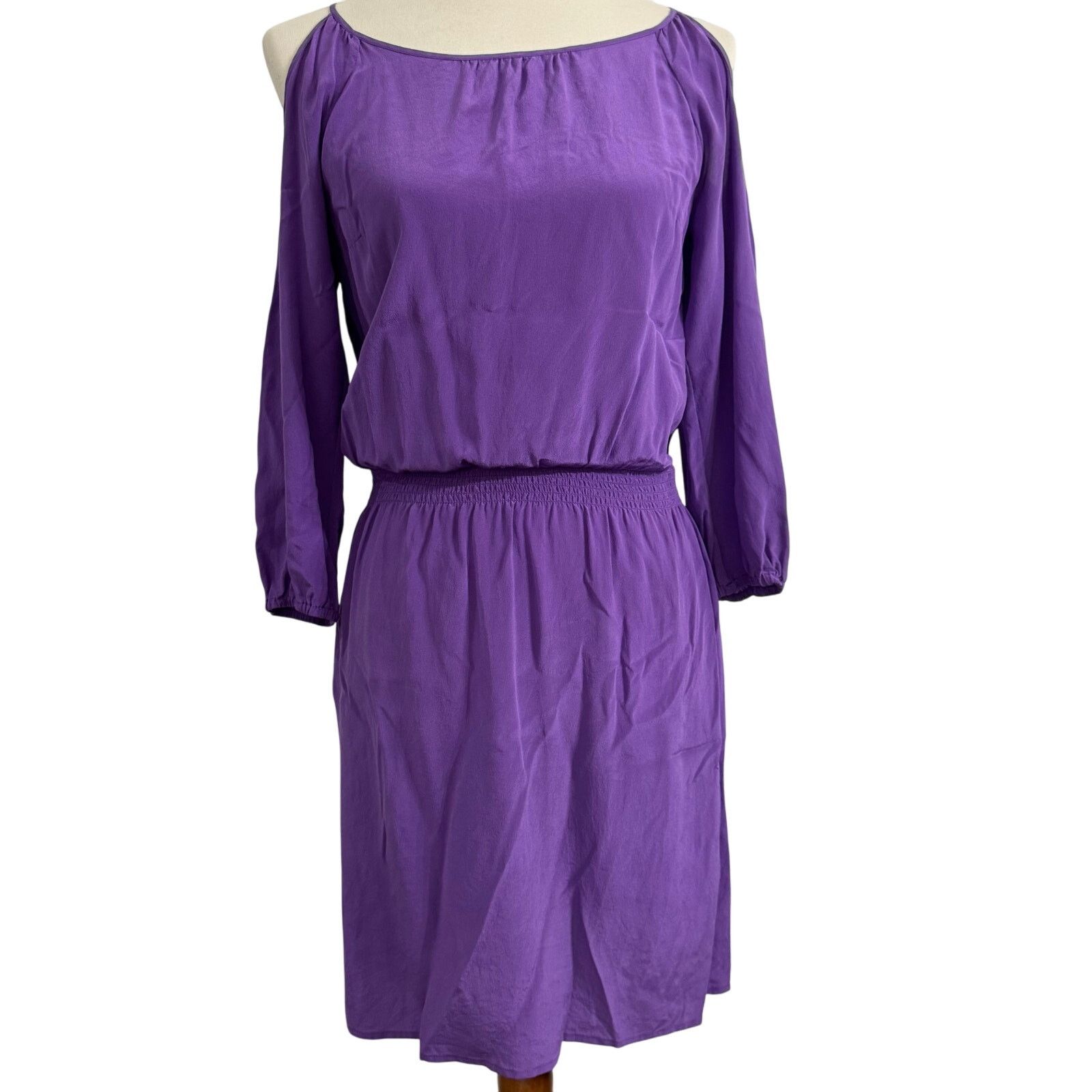 White House Black Market Purple Silk Cold Shoulder Dress Sma