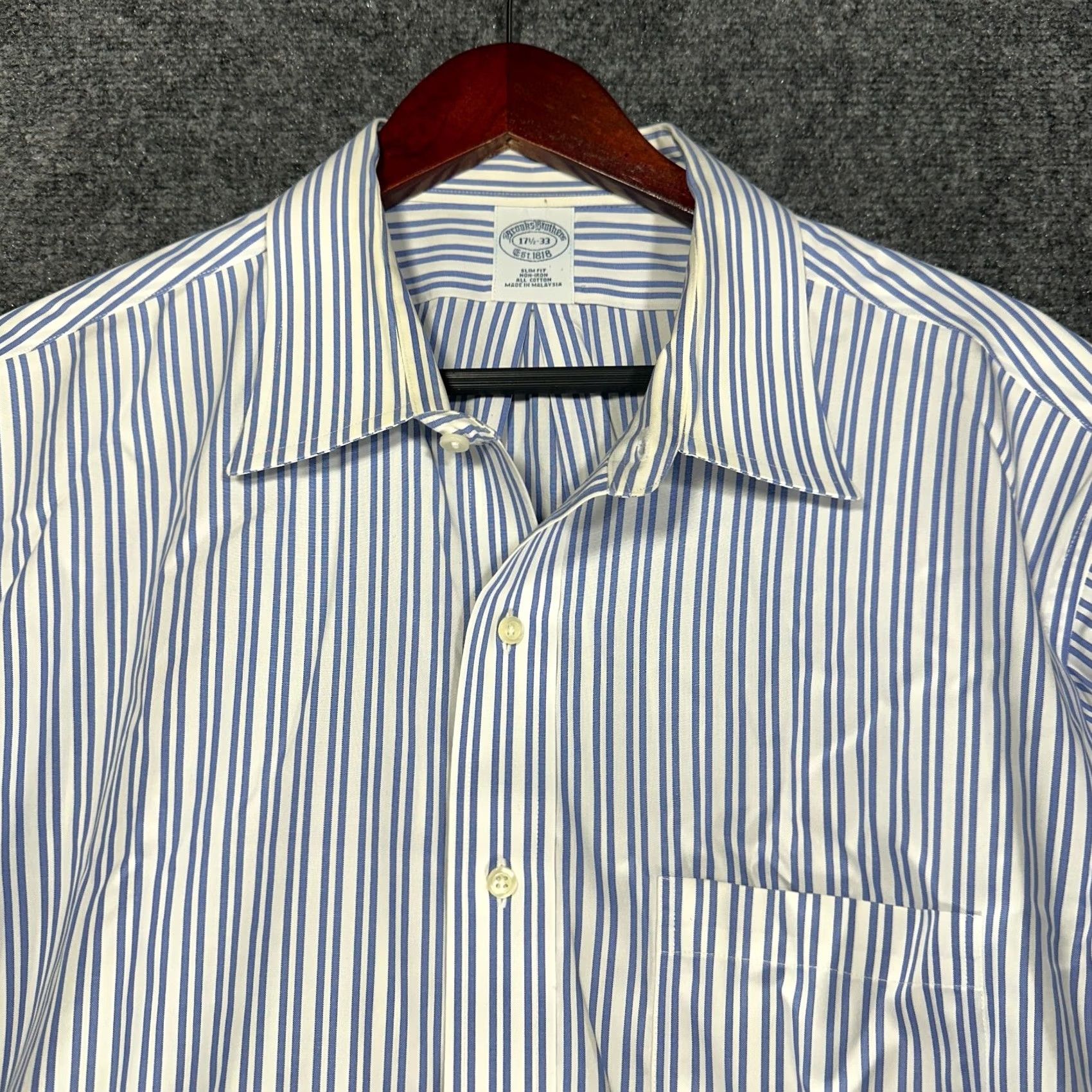 Brooks Brothers Brooks Brothers Shirt Slim 17.5 Blue White Stripe Non-Iron Button-Up Long Sleeve Collared Pocket Mens Regular Size 17.5 Cotton Size US XXL / EU 58 / 5 - 5 Thumbnail