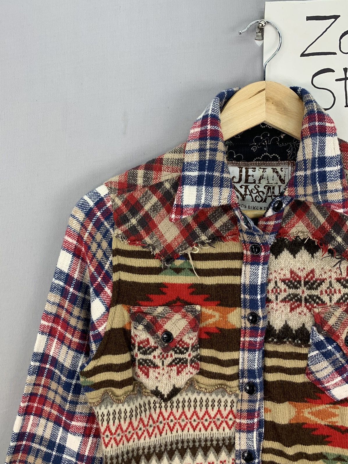 Japanese Brand Rare Navajo Patchwork Knitted Flannel Size XXS / US 00 / IT 34 - 2 Thumbnail