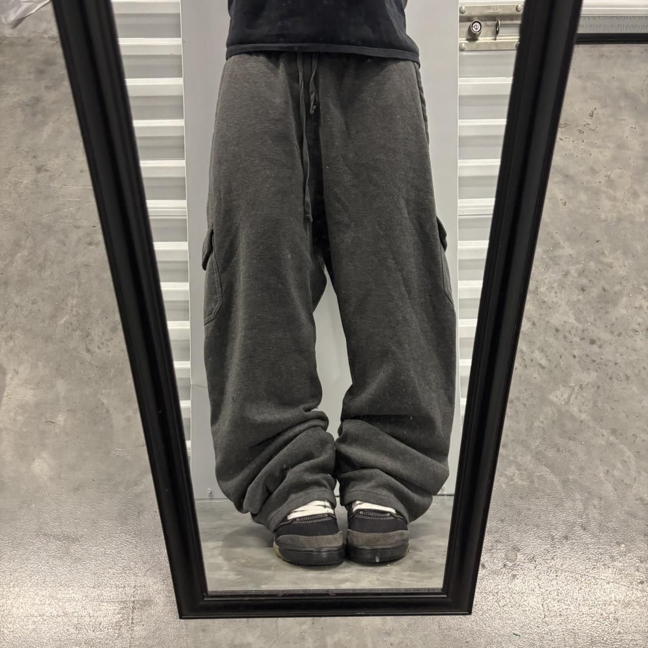 Japanese Brand × Vintage Crazy Vintage Y2K/2000s Baggy Dark Grey Streetwear Skater Cargo Sweatpants! Size US 34 / EU 50 - 2 Thumbnail