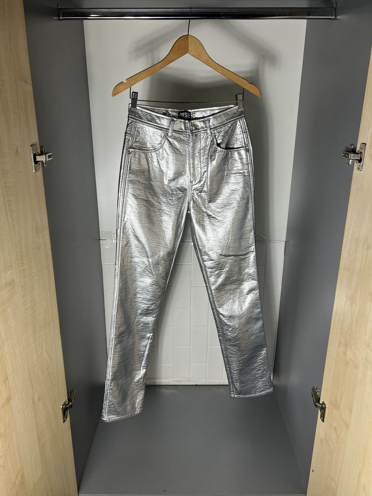 Diesel Black Gold VERY RARE DIESEL P-ARCY SILVER METAL DESIGNER PANTS LUXURY Size 27" / US 4 / IT 40 - 4 Thumbnail