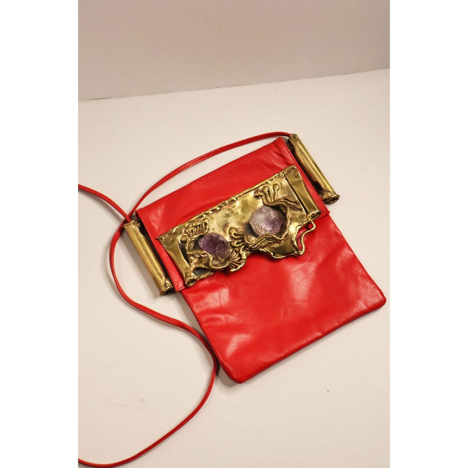 Vintage Carvalho's of Rio 1970s Brutalist Red Leather Amethyst Bag Size ONE SIZE - 5 Thumbnail