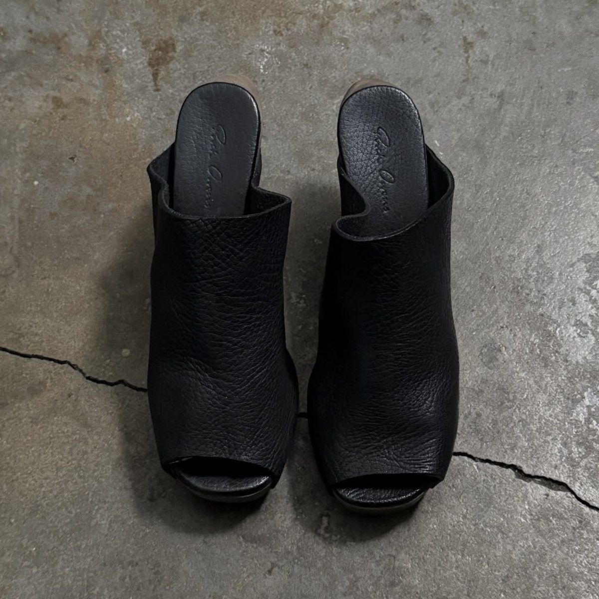 Rick Owens RICK OWENS LEATHER OPEN TOE WOOD CLOG WEDGE - BLACK - 39 Size US 9 / IT 39 - 6 Thumbnail