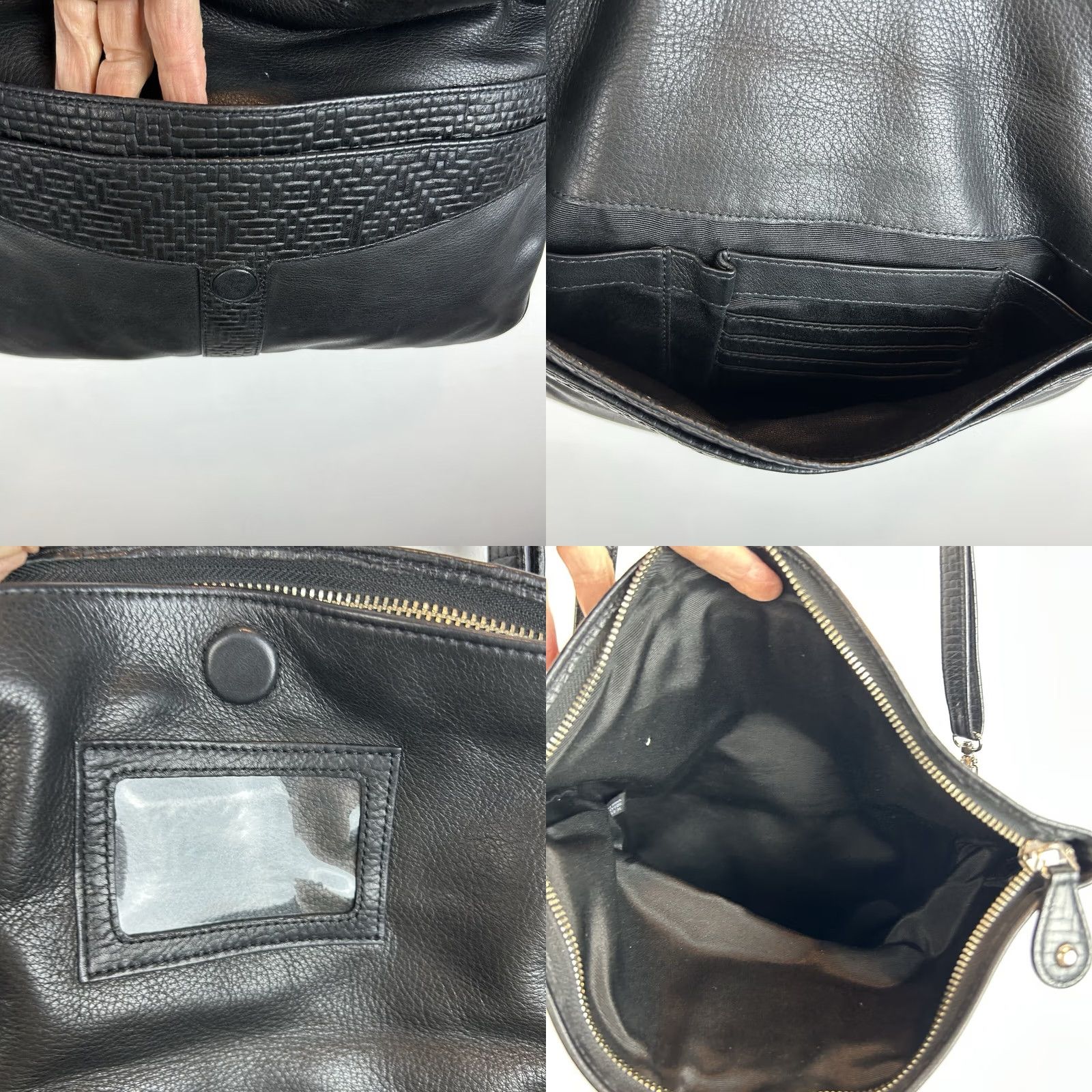 Revenge Levenger Crossbody Bag Leather Black Pebble 13W 8H 3D Women's Medium Folding Adjustable Strap Size ONE SIZE - 8 Thumbnail