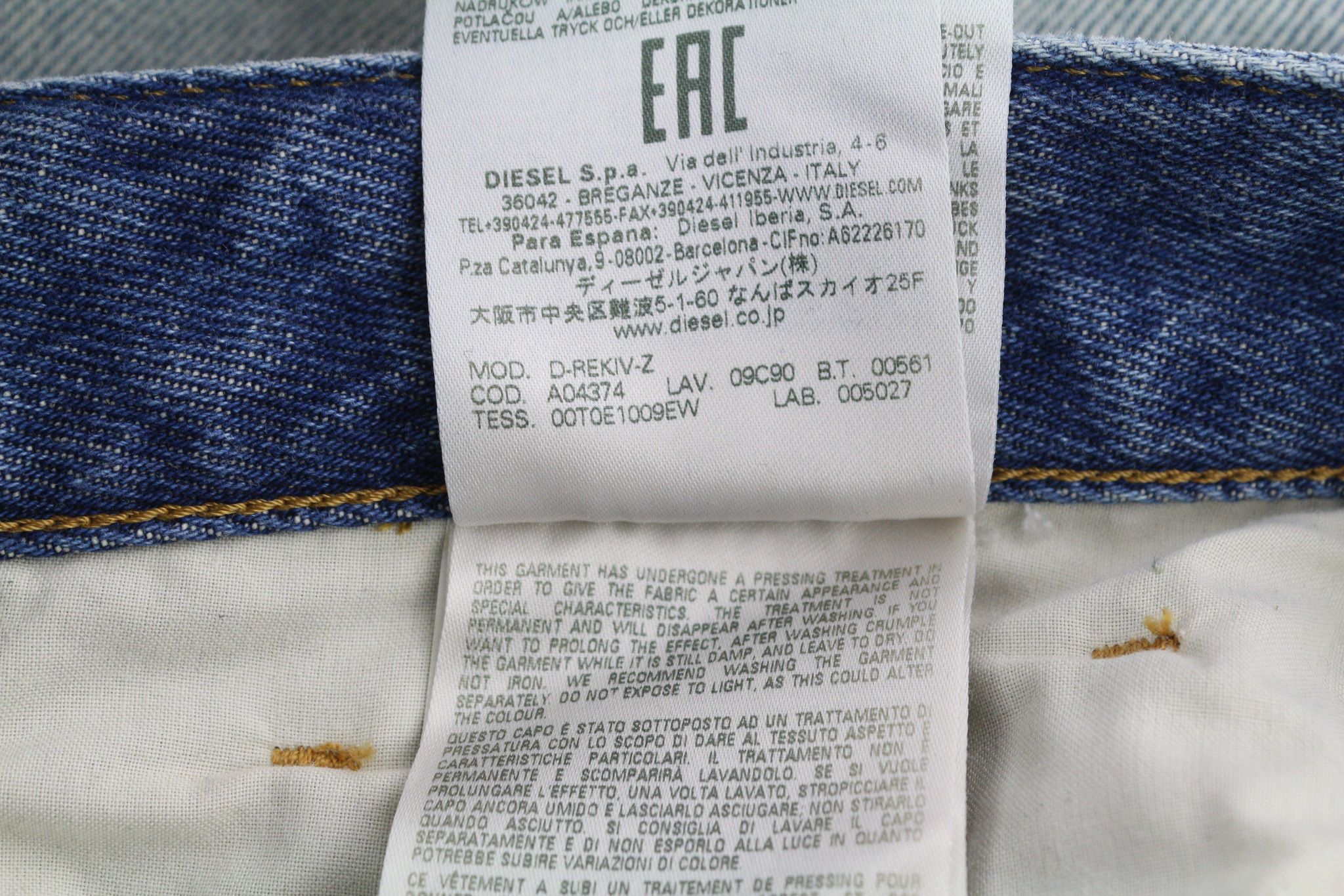 Diesel D-REKIV-Z 09C90 W32/L34 Straight Washed Denim 40392 Size US 32 / EU 48 - 10 Thumbnail