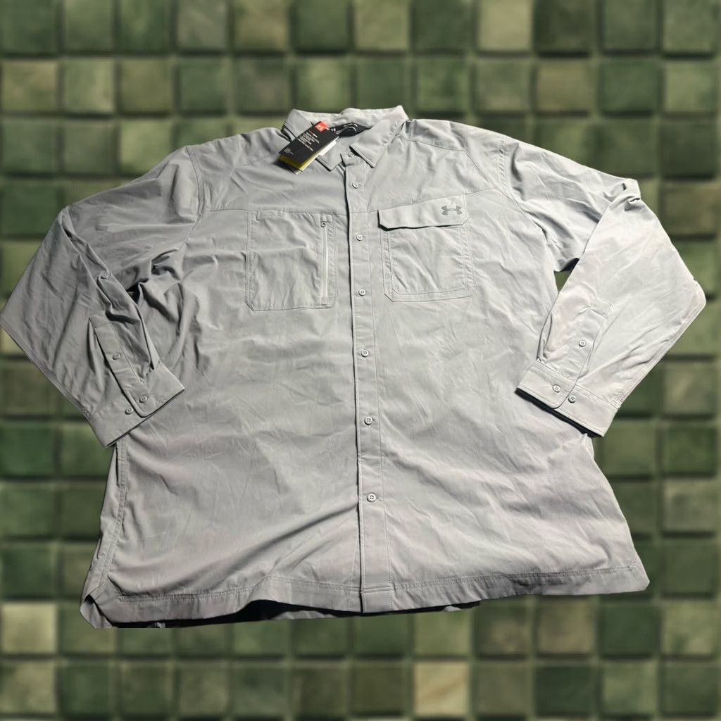 Under Armour VINTAGE: Under Armour Vented Shirt Mens 3XL Gray HeatGear Loose Outdoor Button Up NEW Size US XXL / EU 58 / 5 - 1 Thumbnail