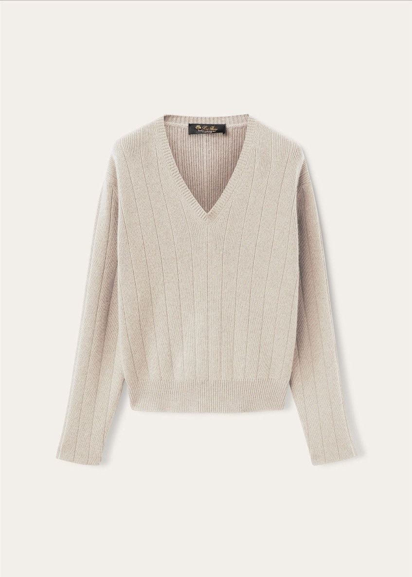 Loro Piana o1srvl11e0725 FAO2833 Baby Cashmere V-Neck Sweater in Ivory Size L / US 10 / IT 46 - 1 Thumbnail