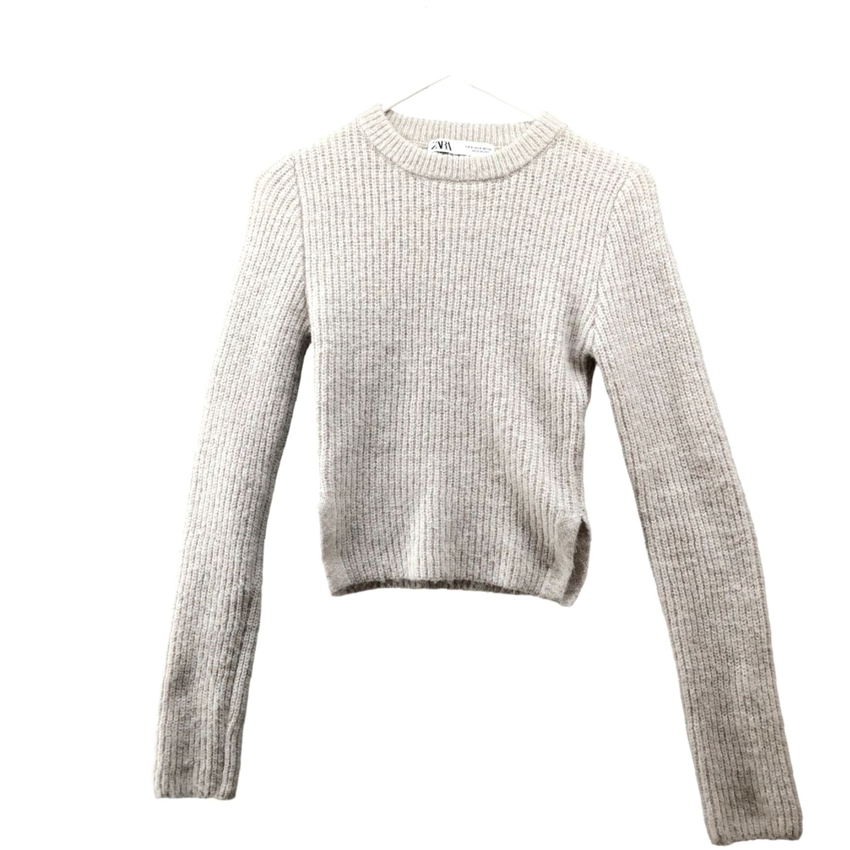 Zara Zara Sweater Womens S Crewneck Ivory Fitted Ribbed Fuzzy Knit Pullover Split Hem Slim Knit Long Sleeve Vintage No Size S / US 4 / IT 40 - 2 Thumbnail