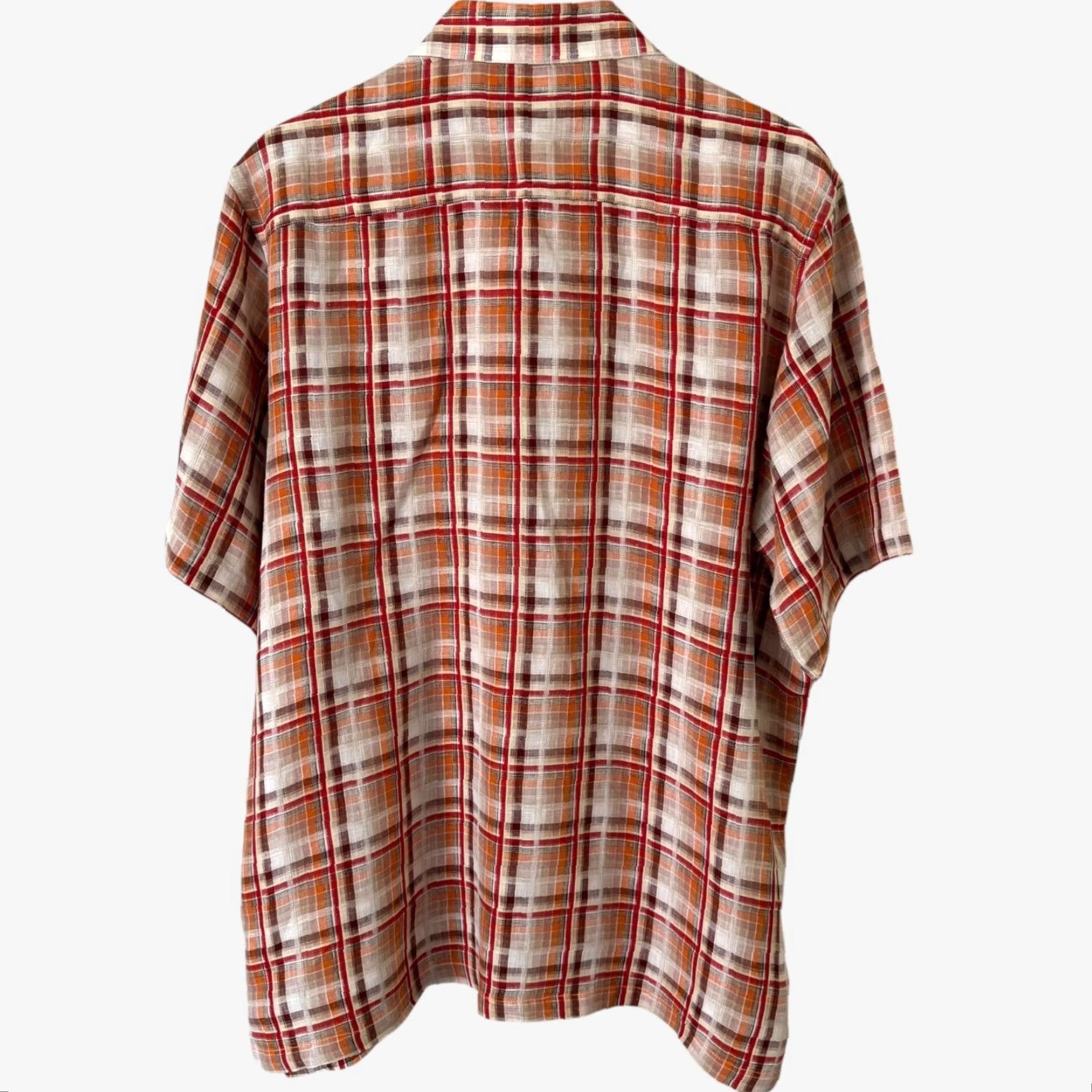 BUGATCHI VINTAGE Bugatchi Plaid Linen Shirt Orange Adult Large Short Sleeve Button-Up Mens Size US L / EU 52-54 / 3 - 4 Thumbnail