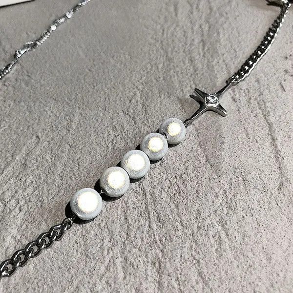 Jewelry Ichiko x Mina Fashion Reflective Pearl Couple Clavicle Chain Size ONE SIZE - 3 Thumbnail