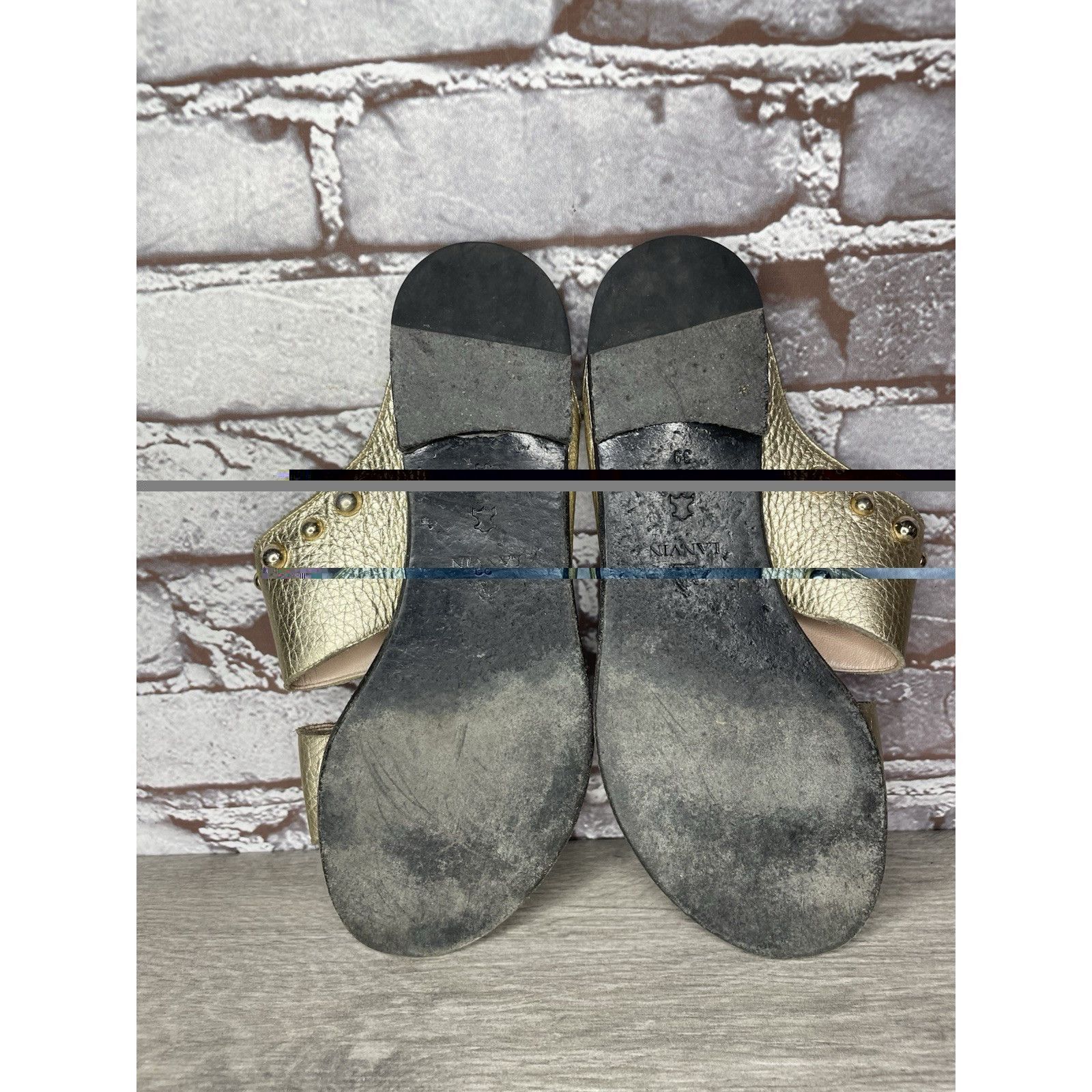 Lanvin Lanvin Gold Leather Straps Flats Slides Studded Sandals Wome Size US 8.5 / IT 38.5 - 6 Thumbnail