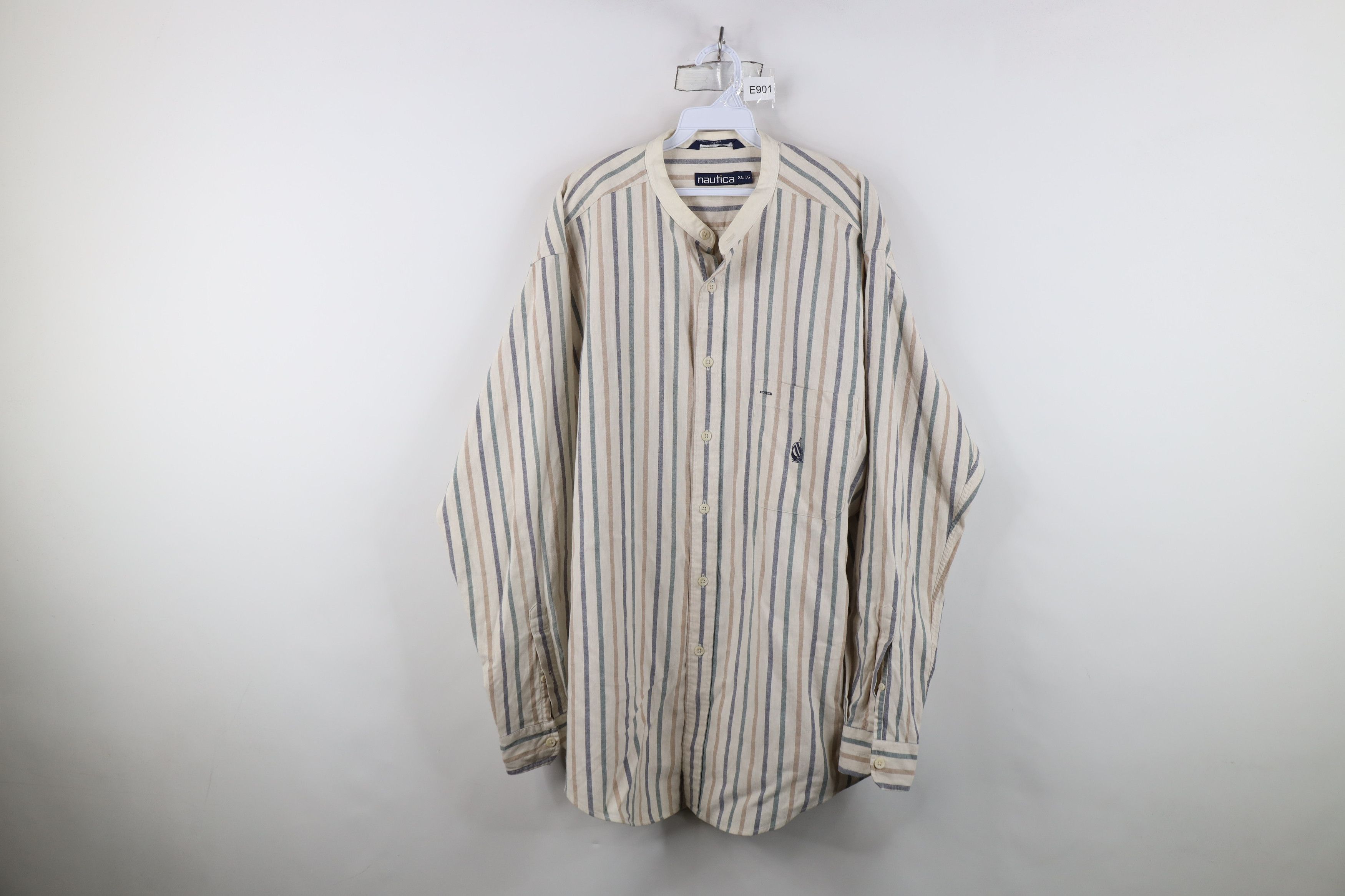 Nautica Vintage 90s Nautica Striped Band Collar Button Shirt Cotton Size US XL / EU 56 / 4 - 1 Thumbnail